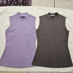 APRLL Sleeveless Mock Neck Tops - Purple and Grey Bundle Deal
